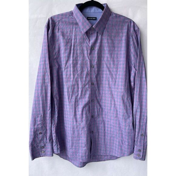 Zachary Prell Dress Shirt Mens Large Purple Plaid Check Cotton Button Up - Picture 1 of 10